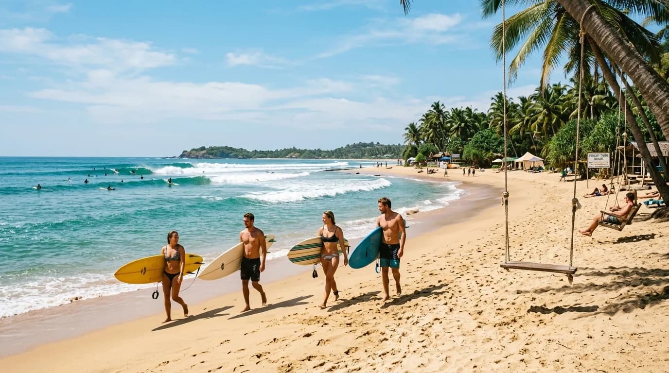 Travelers enjoying a scenic island road trip with a private car driver in Sri Lanka.