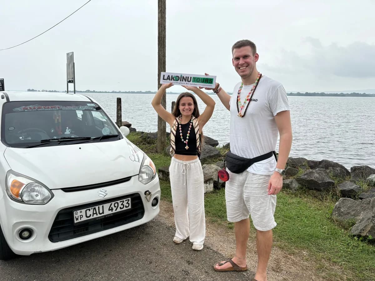 Couple enjoying a private car sightseeing tour across Sri Lanka destinations.
