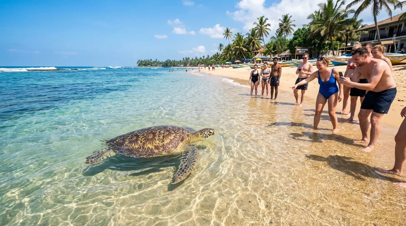 Travelers enjoying a scenic island road trip with a private car driver in Sri Lanka.